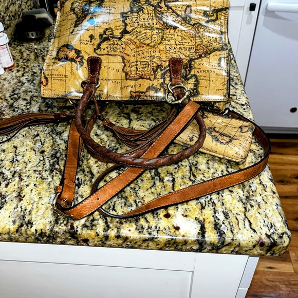 Patricia Nash Map Print Bag with Brown Accents - Picture 3 of 10
